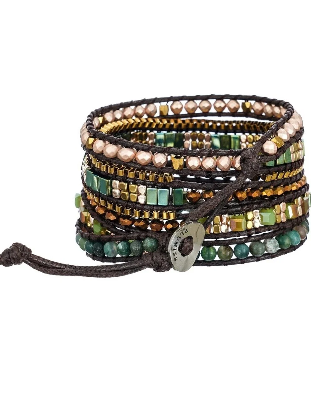 Multistrand Beaded Wrap Bracelet in Green and Gold